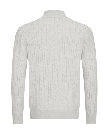 LIGHT GREY CABLE-KNIT FULL-ZIP CARDIGAN