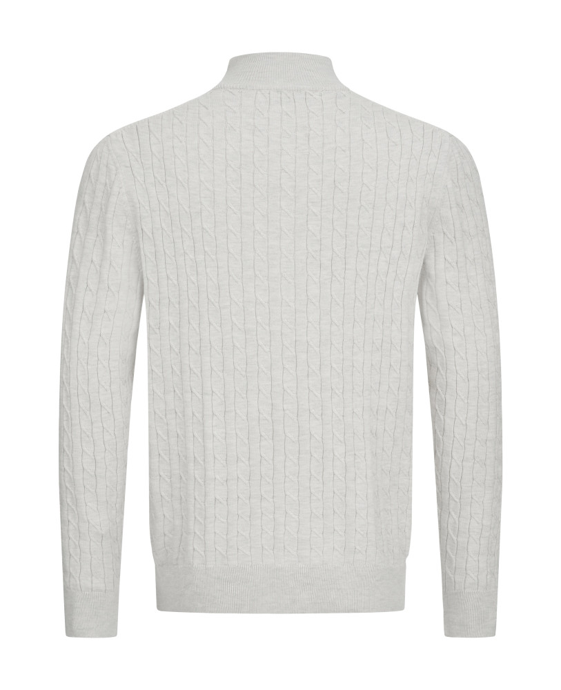 LIGHT GREY CABLE-KNIT FULL-ZIP CARDIGAN