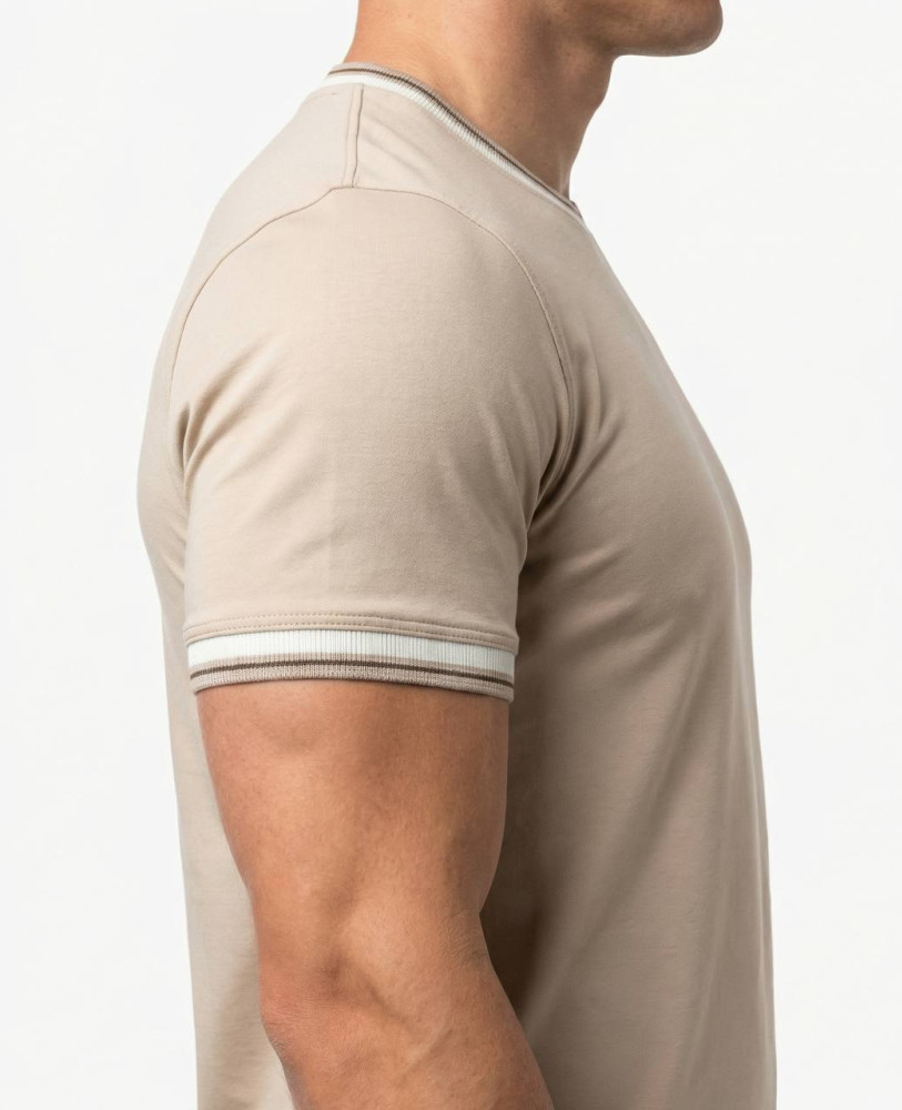 BEIGE T-SHIRT WITH CUFFS