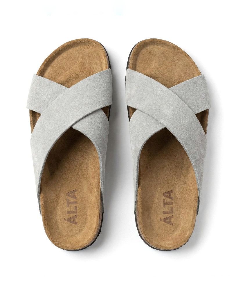 GREY SUEDE SLIDES