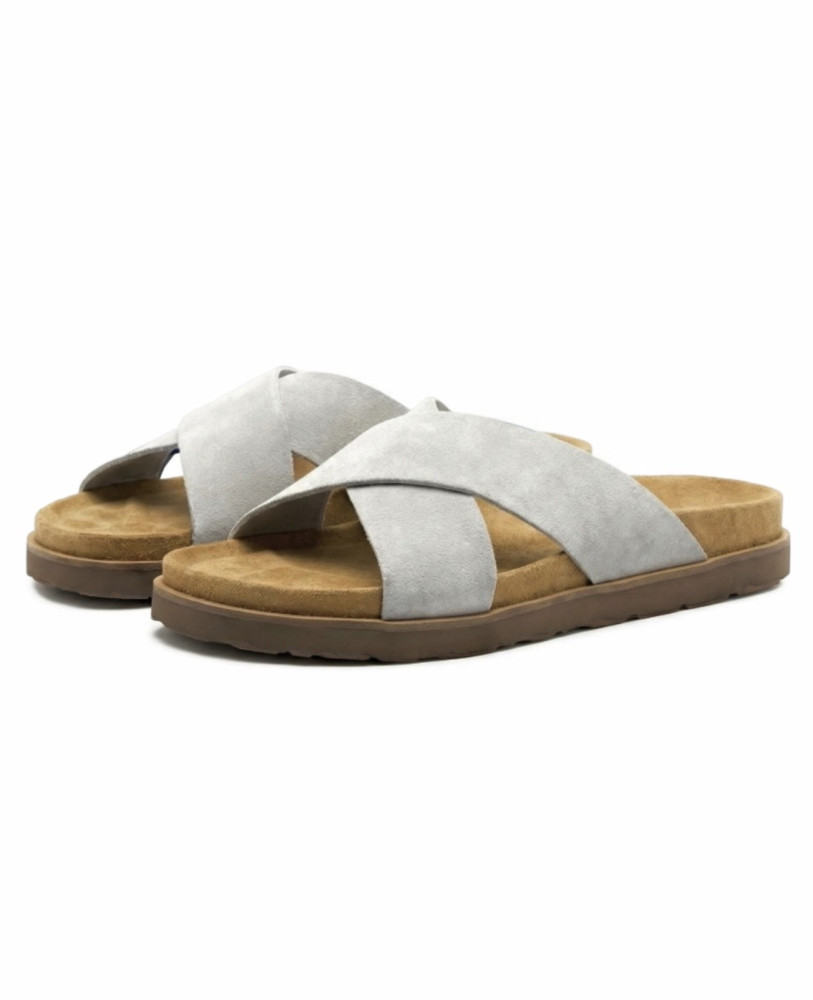 GREY SUEDE SLIDES