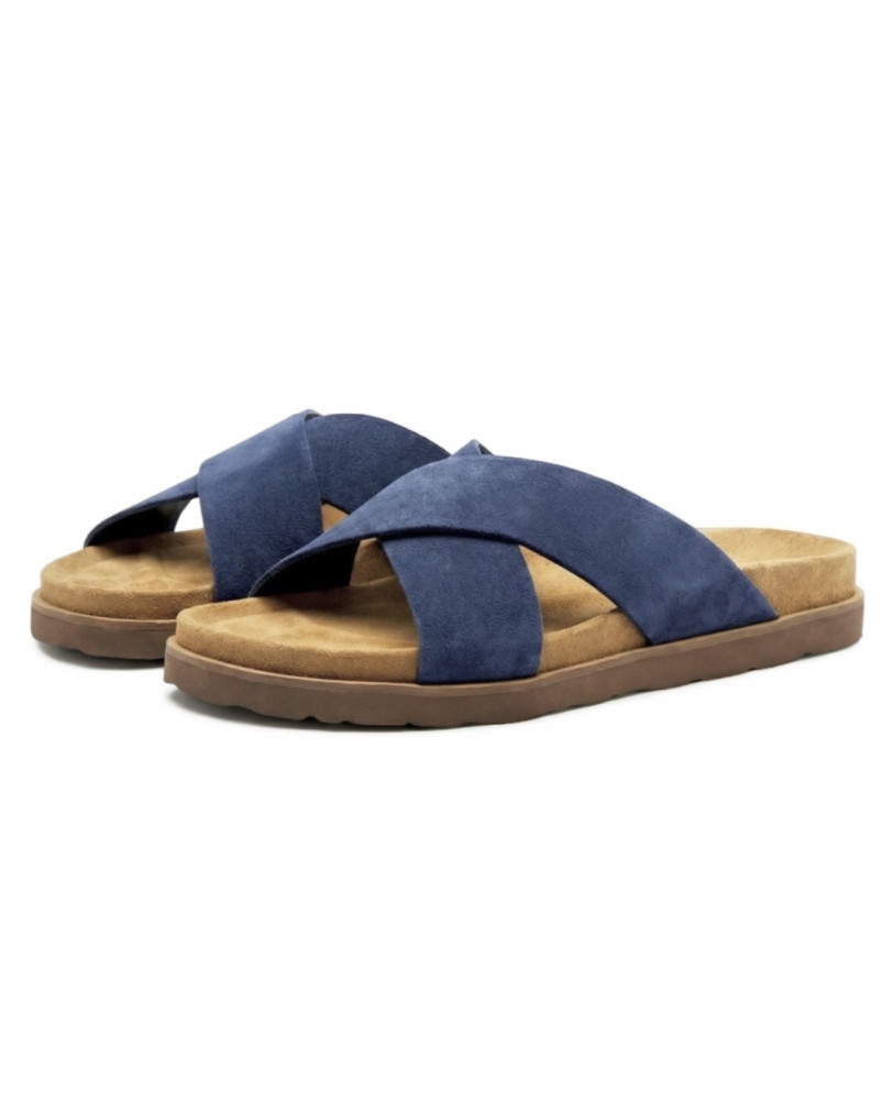 BLUE SUEDE SLIDES