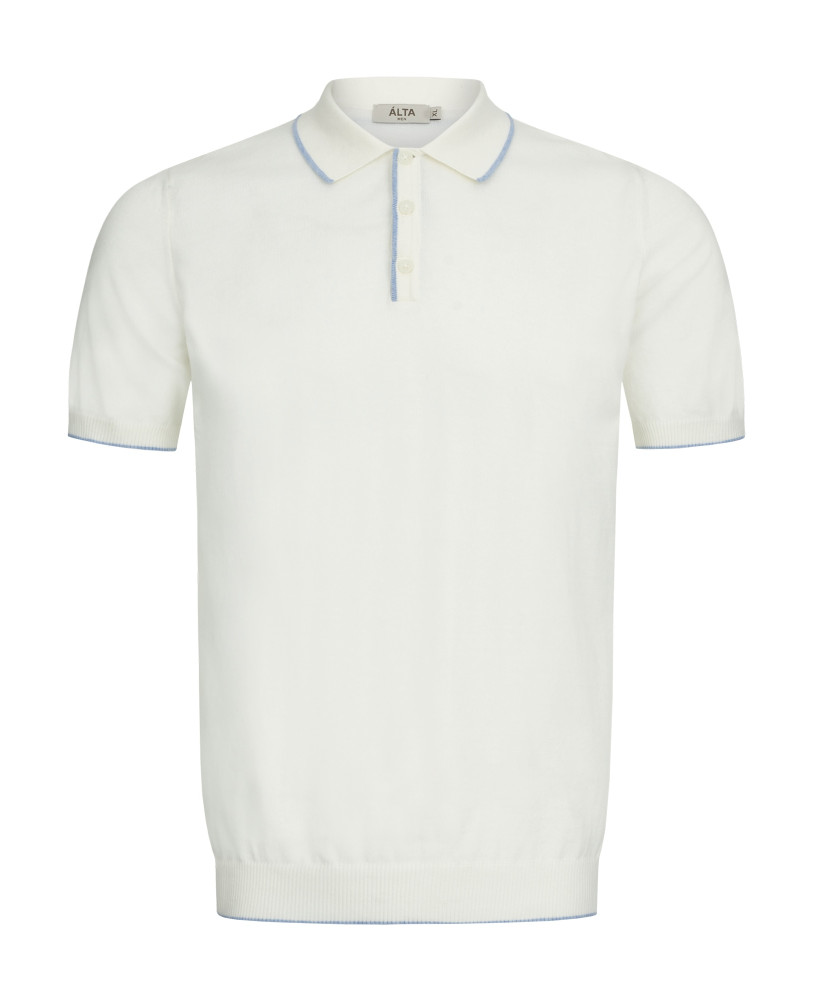 KNITTED BUTTON-UP POLO WITH CONTRAST TRIM WHITE