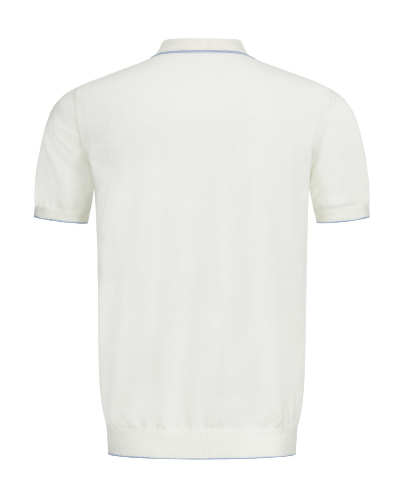 KNITTED BUTTON-UP POLO WITH CONTRAST TRIM WHITE