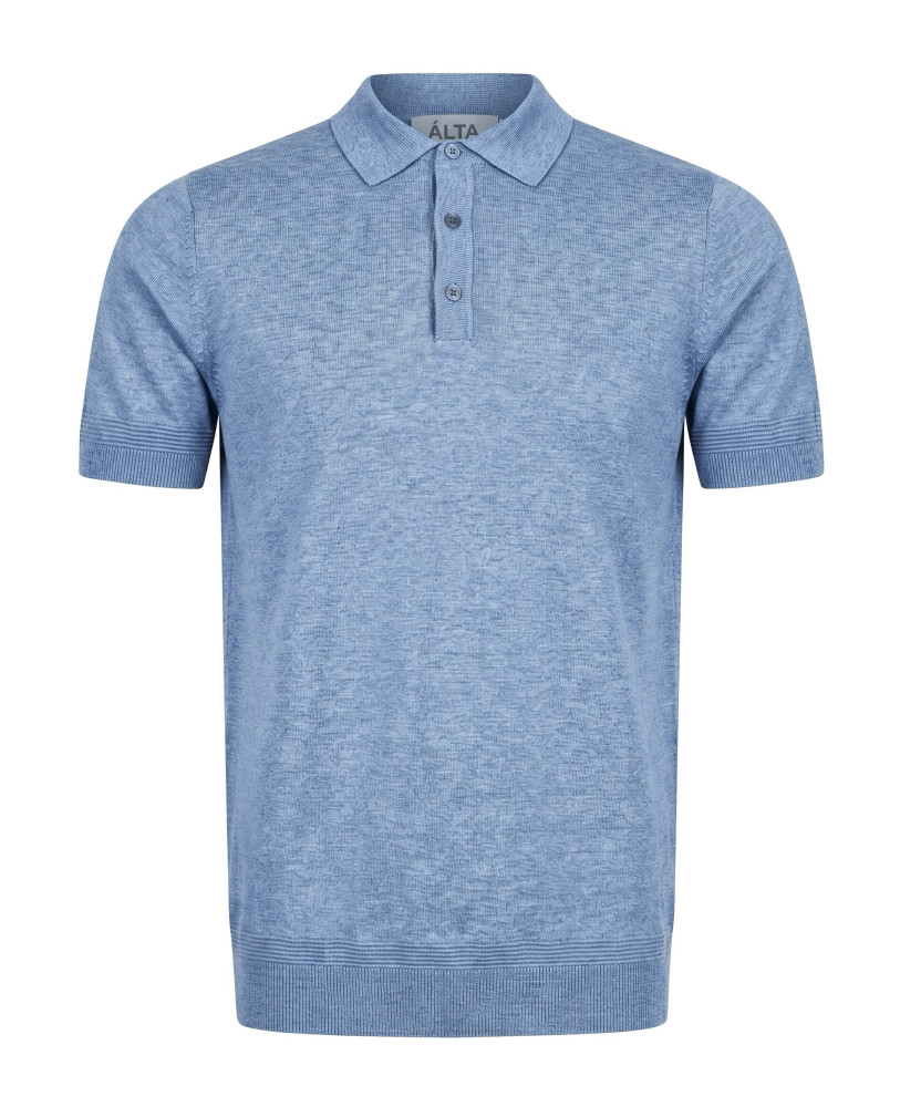 KNITTED SILK BUTTON POLO BLUE MELANGE