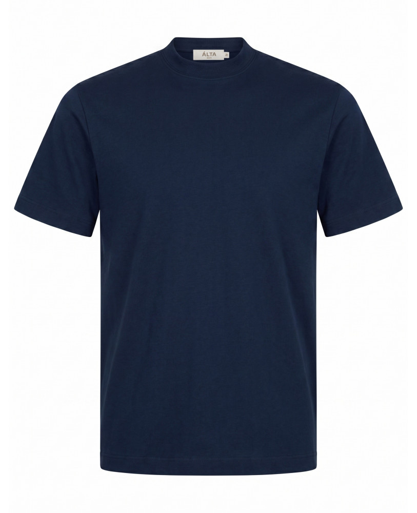 DARK BLUE POLISHED COTTON T-SHIRT