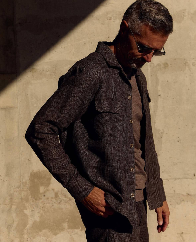 BROWN CHECKED LINEN SUIT