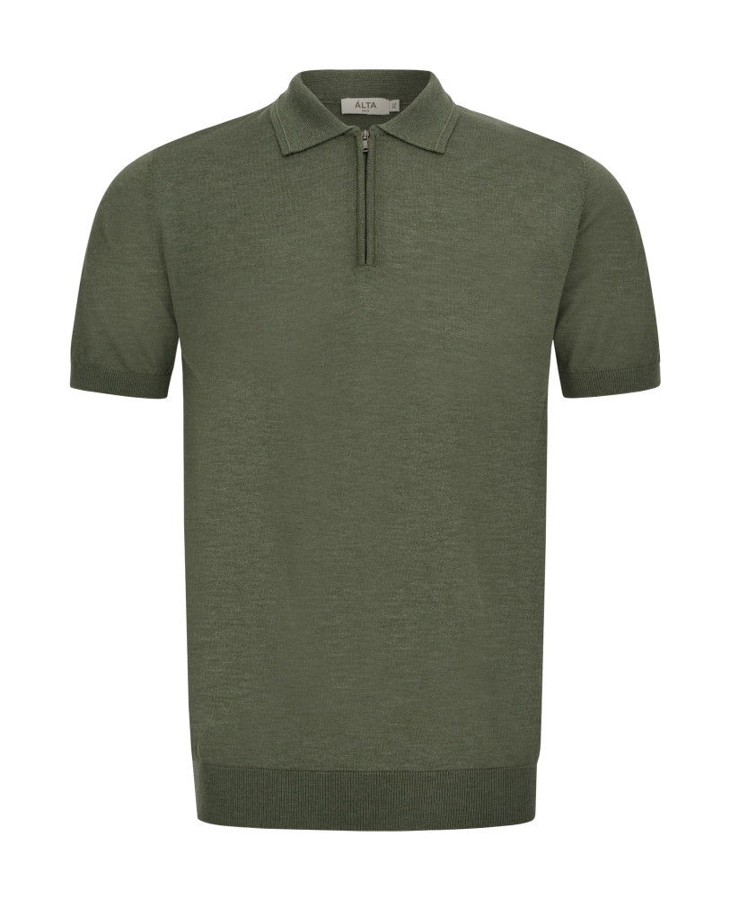 KHAKI KNITTED ZIP POLO