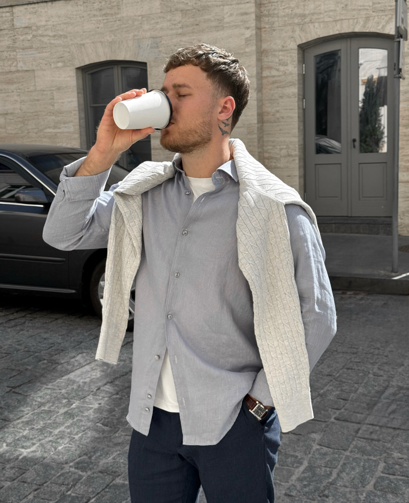 PRIVE LINEN SHIRT GREY-BLUE
