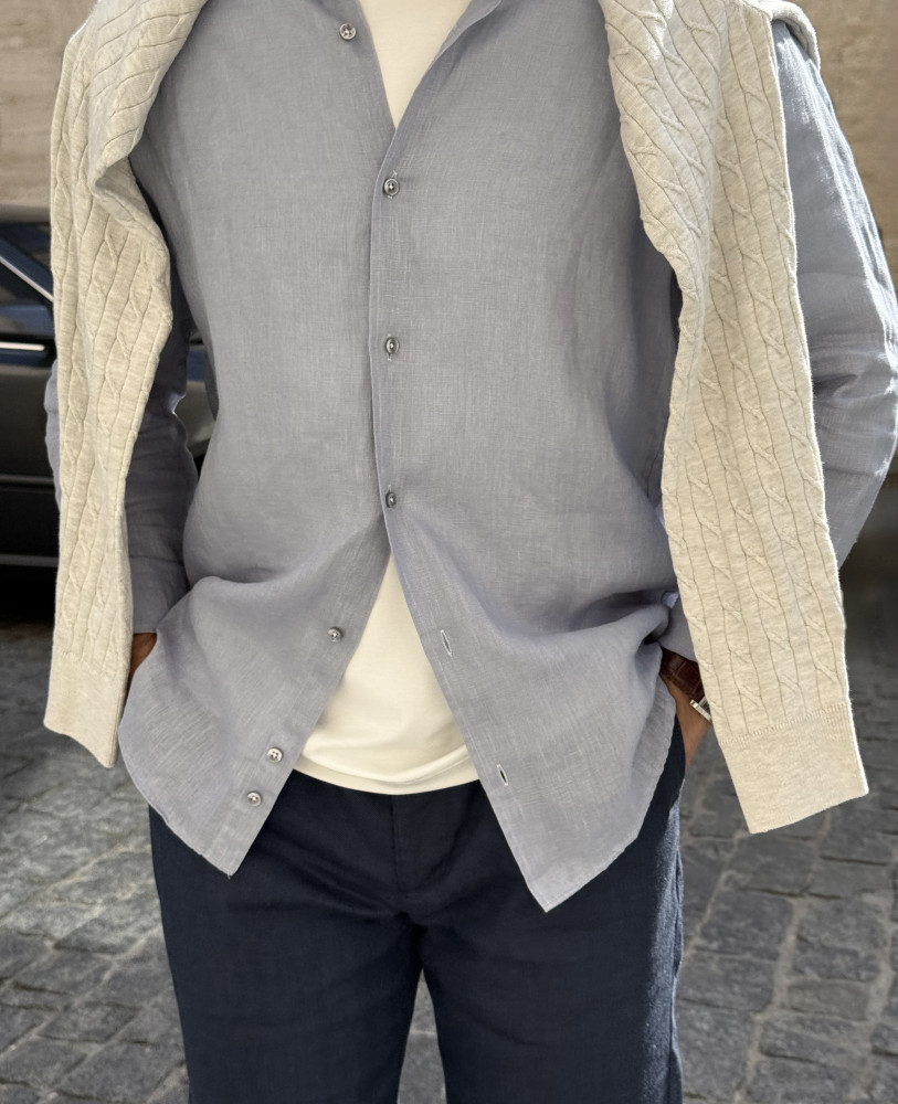 PRIVE LINEN SHIRT GREY-BLUE