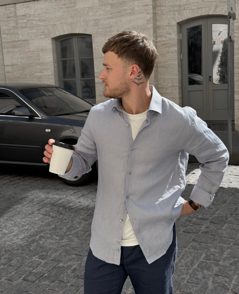PRIVE LINEN SHIRT GREY-BLUE