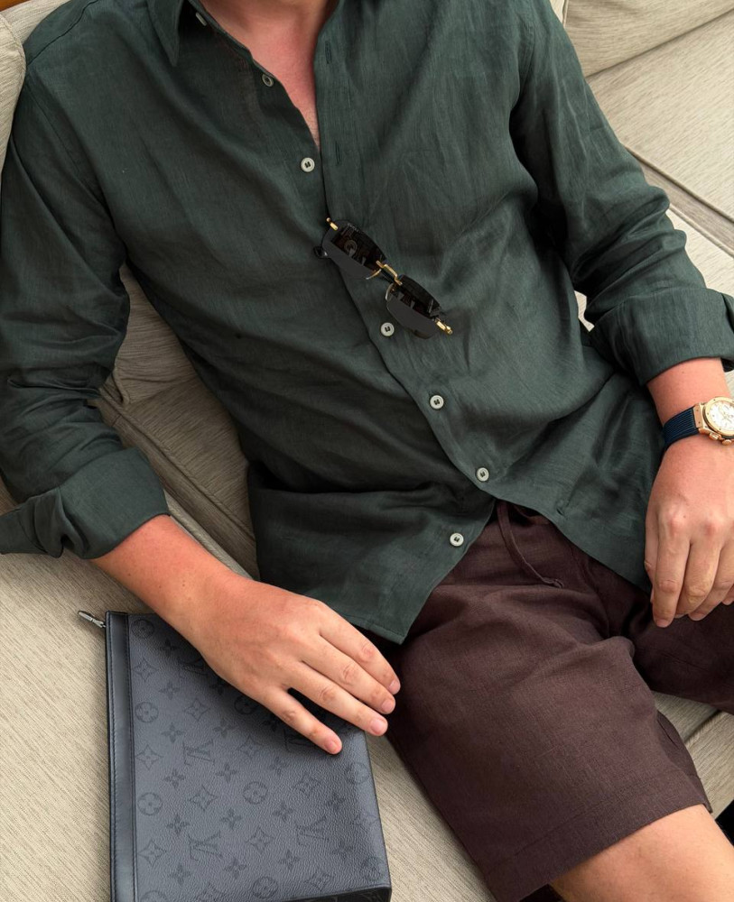 SHIRT IN POLISHED LINEN DARK GREEN
