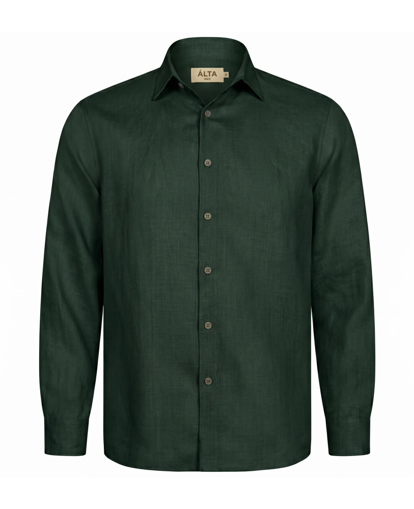 SHIRT IN POLISHED LINEN DARK GREEN